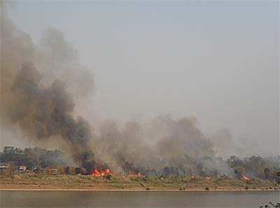 'A Large Bush Fire in a Mekong River Island between Chiang Khong and Houayxay' by Asienreisender